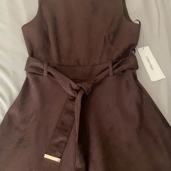 Brand New Calvin Klein Women's Slvless Chocolate Suede Aline Dress - Picture 11 of 15
